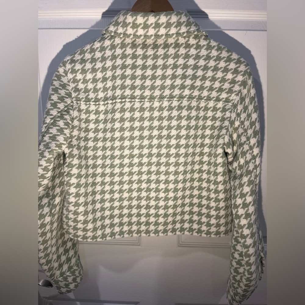 Only Green Houndstooth Button Down blazer cropped women jacket small ganna style - Picture 5 of 11